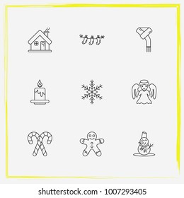 Christmas line icon set snowman, sock and snowflake etc