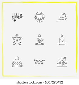 Christmas line icon set snowman, hat and sock etc