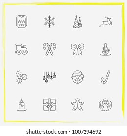 Christmas line icon set snowman, sweater and tree etc