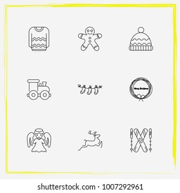 Christmas line icon set sock, cookie and deer etc