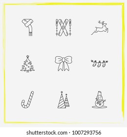 Christmas line icon set sock, candy and deer etc.