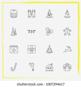 Christmas line icon set sock, sweater and scarf etc.