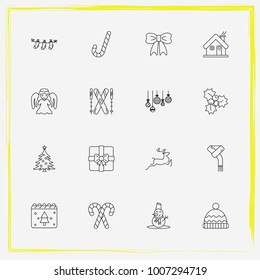 Christmas line icon set sock, christmas and deer etc