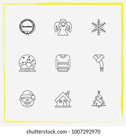 Christmas line icon set sweater, snowball and angel etc