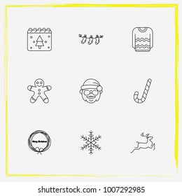 Christmas line icon set sweater, candy and santa  etc