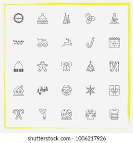 Christmas line icon set sweet, winter hat and pullover