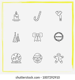 Christmas line icon set tree, santa  and snowball etc