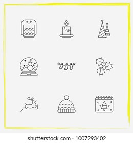 Christmas line icon set tree, hat and sweater etc
