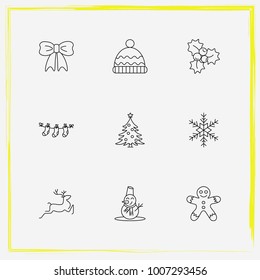 Christmas line icon set tree, mistletoe and christmas etc
