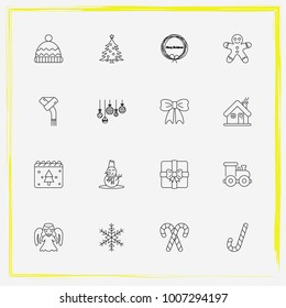 Christmas line icon set tree, gift and wreath etc