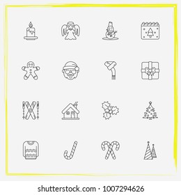 Christmas line icon set tree, candy and sweater etc