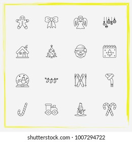 Christmas line icon set tree, sock and snowball etc