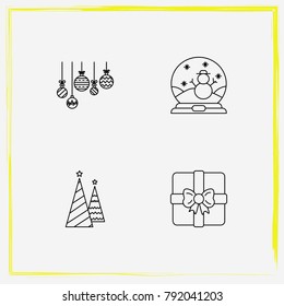Christmas line icon set tree, balls and christmas