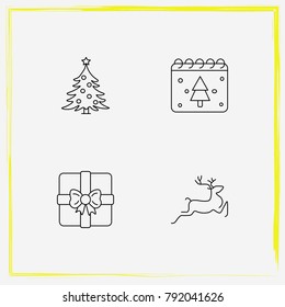 Christmas line icon set tree, gift and christmas