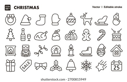 Conjunto de iconos de línea de Navidades. Vector icono de trazo editable.