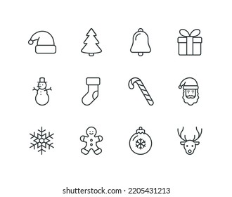 Christmas line icon set with winter related icons
