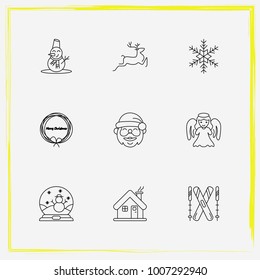 Christmas line icon set wreath, claus and ski etc