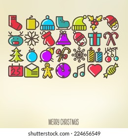 Christmas line icons, elements and illustrations, vector