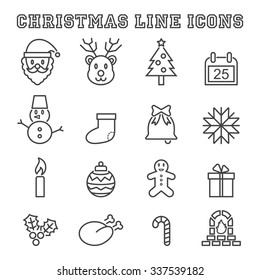 christmas line icons, mono vector symbols