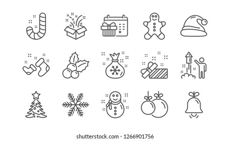 Christmas line icons. Santa hat, Snowflake and Gift box. New year linear icon set.  Vector