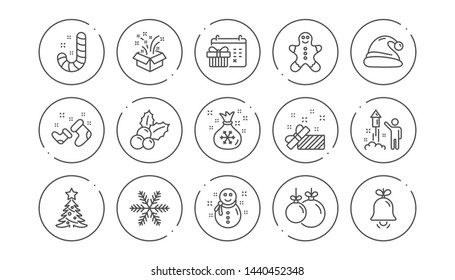 Christmas line icons. Santa hat, Snowflake and Gift box. New year linear icon set. Line buttons with icon. Editable stroke. Vector