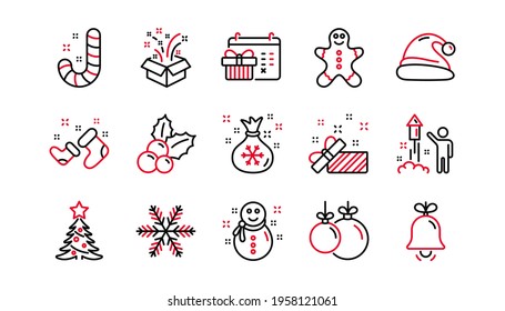 Christmas line icons. Santa hat, Snowflake and Gift box. New year linear icon set. Linear set. Quality line set. Vector