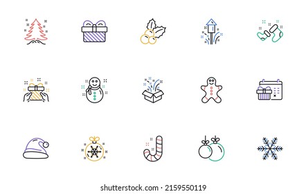Christmas line icons. Santa hat, Snowflake and Gift box. New year linear icon set. Bicolor outline web elements. Vector