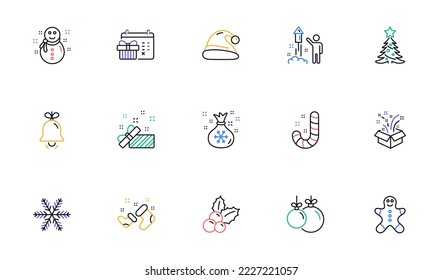 Christmas line icons. Santa hat, Snowflake and Gift box. New year linear icon set. Bicolor outline web elements. Vector