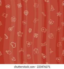 Christmas line icons seamless pattern Vector background
