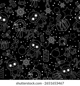Christmas line icons seamless vector background. Seamless pattern can be used for wallpaper, pattern fills, web page background, surface textures. Gorgeous Christmas seamless  background