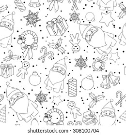 Christmas line icons seamless vector background. Seamless pattern can be used for wallpaper, pattern fills, web page background, surface textures. Gorgeous Christmas seamless  background