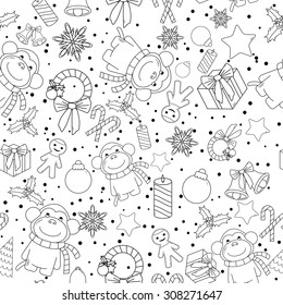 Christmas line icons seamless vector background. Seamless pattern can be used for wallpaper, pattern fills, web page background, surface textures. Gorgeous Christmas seamless  background