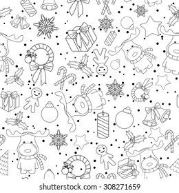 Christmas line icons seamless vector background. Seamless pattern can be used for wallpaper, pattern fills, web page background, surface textures. Gorgeous Christmas seamless  background