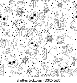 Christmas line icons seamless vector background. Seamless pattern can be used for wallpaper, pattern fills, web page background, surface textures. Gorgeous Christmas seamless  background