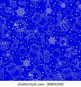 Christmas line icons seamless vector background. Seamless pattern can be used for wallpaper, pattern fills, web page background, surface textures. Gorgeous Christmas seamless  background