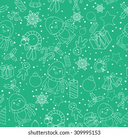 Christmas line icons seamless vector background. Seamless pattern can be used for wallpaper, pattern fills, web page background, surface textures. Gorgeous Christmas seamless  background