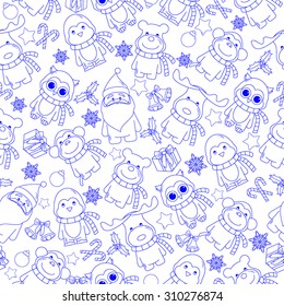 Christmas line icons seamless vector background. Seamless pattern can be used for wallpaper, pattern fills, web page background, surface textures. Gorgeous Christmas seamless  background