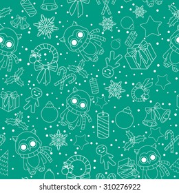 Christmas line icons seamless vector background. Seamless pattern can be used for wallpaper, pattern fills, web page background, surface textures. Gorgeous Christmas seamless  background