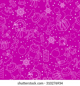 Christmas line icons seamless vector background. Seamless pattern can be used for wallpaper, pattern fills, web page background, surface textures. Gorgeous Christmas seamless  background