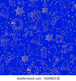 Christmas line icons seamless vector background. Seamless pattern can be used for wallpaper, pattern fills, web page background, surface textures. Gorgeous Christmas seamless  background