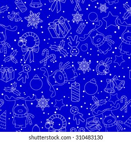 Christmas line icons seamless vector background. Seamless pattern can be used for wallpaper, pattern fills, web page background, surface textures. Gorgeous Christmas seamless  background