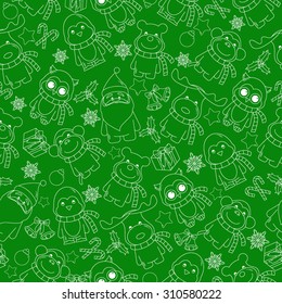 Christmas line icons seamless vector background. Seamless pattern can be used for wallpaper, pattern fills, web page background, surface textures. Gorgeous Christmas seamless  background