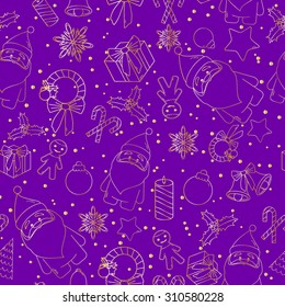 Christmas line icons seamless vector background. Seamless pattern can be used for wallpaper, pattern fills, web page background, surface textures. Gorgeous Christmas seamless  background