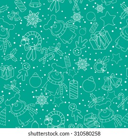 Christmas line icons seamless vector background. Seamless pattern can be used for wallpaper, pattern fills, web page background, surface textures. Gorgeous Christmas seamless  background