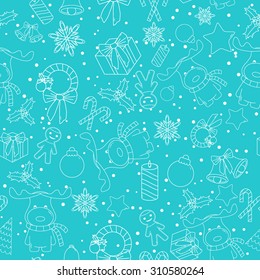 Christmas line icons seamless vector background. Seamless pattern can be used for wallpaper, pattern fills, web page background, surface textures. Gorgeous Christmas seamless  background