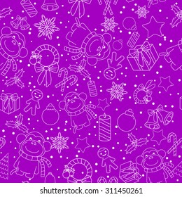 Christmas line icons seamless vector background. Seamless pattern can be used for wallpaper, pattern fills, web page background, surface textures. Gorgeous Christmas seamless  background