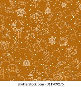 Christmas line icons seamless vector background. Seamless pattern can be used for wallpaper, pattern fills, web page background, surface textures. Gorgeous Christmas seamless  background