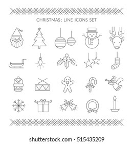 Christmas Line Icons Set, Holiday Event. Happy New Year