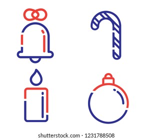 christmas line icons set. Mono vector symbols colorfull, gradient color, candy icon, candle icon, christmas ball icon, bell icon