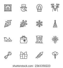 Christmas line icons set, outline vector symbol collection, linear style pictogram pack. Signs, logo illustration. Set includes icons as snowman, snowflake, xmas tree, fireworks rocket, gift box